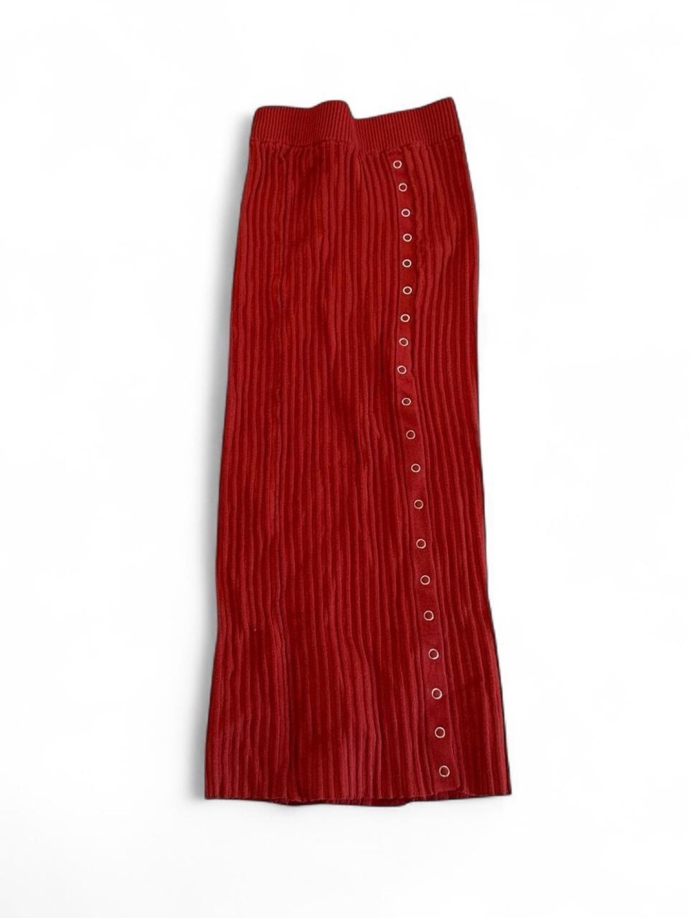 Brick Red Ribbed Knit Skirt